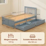 HOMCOM Single Wooden Storage Bed with Drawers - Image 3