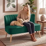 HOMCOM 117cm Loveseat Sofa – Small 2 Seater Sofa, Dark Green - Image 4