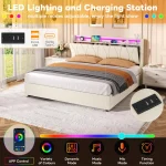 5ft King Upholstered Bed Frame with Hydraulic Storage, Charging Station & RGB LED – Beige, 220 x 155 x 105 cm - Image 6