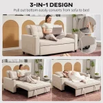 HOMCOM Two-Seater Pull-Out Sofa Bed - Beige - Image 6