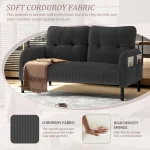 Modern 2 Seater Corduroy Sofa with Side Storage Pockets – Gray - Image 6