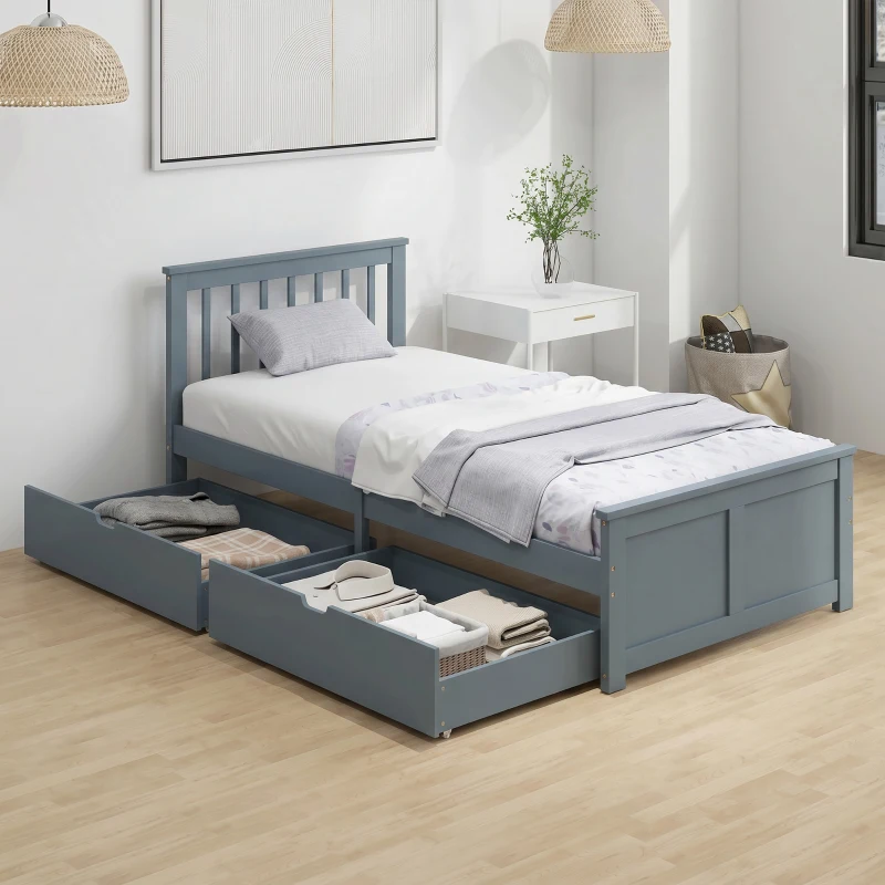 pOka4f19f7d9816ff.jpg HOMCOM Single Wooden Storage Bed with Drawers - Image 1