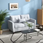HOMCOM 2 Seater Sofa 140cm Light Grey Tufted Fabric Loveseat
