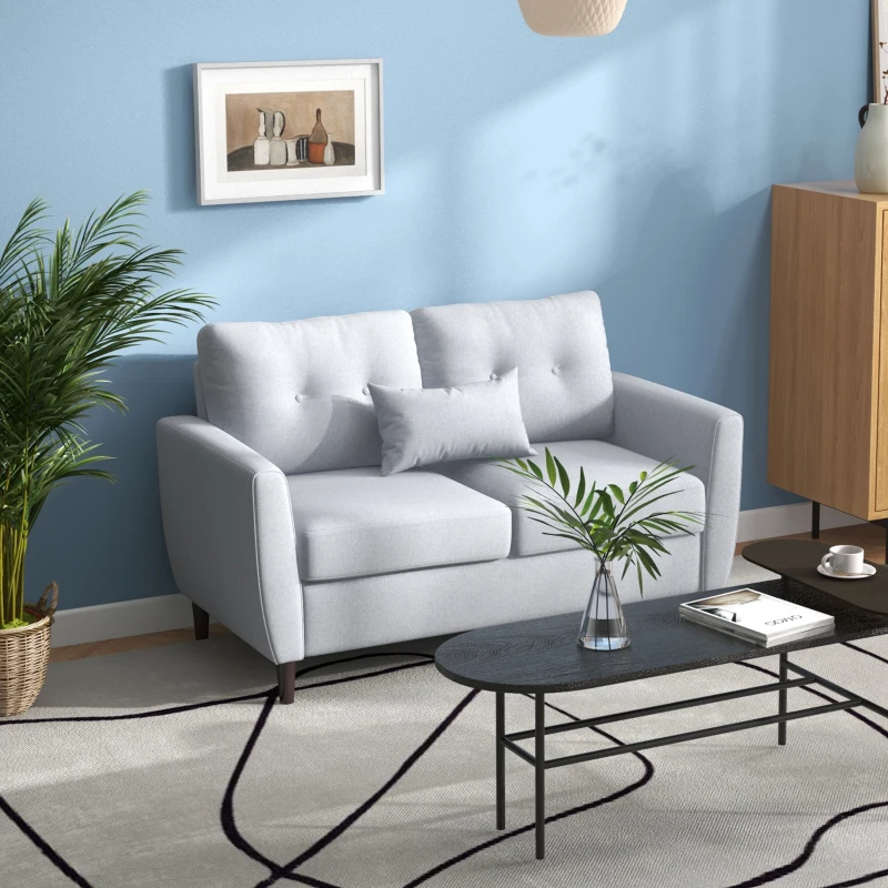 qB890f19d674e176e.jpg HOMCOM 2 Seater Sofa 140cm Light Grey Tufted Fabric Loveseat - Image 1