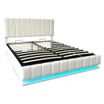 5ft Upholstered King Bed with Hydraulic Storage, RGB LED Lighting & Adjustable Headboard – Cream White, 203 x 157 x 111 cm - Image 8