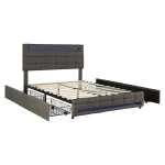 Double Upholstered Bed with LED Lighting, Storage Drawers & Adjustable Headboard – Grey, 198.5 x 143 x 107.5 cm - Image 11