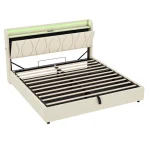 5ft King Upholstered Bed Frame with Hydraulic Storage, Charging Station & RGB LED – Beige, 220 x 155 x 105 cm - Image 8
