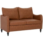HOMCOM Faux Leather Marble-Effect Two-Seater Sofa - Brown - Image 9