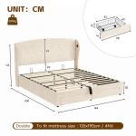 Double Upholstered Ottoman Bed with USB & Type-C Charging Station, 2 Storage Drawers – Beige, 200 x 144 x 116 cm - Image 7