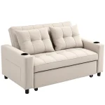 HOMCOM Two-Seater Pull-Out Sofa Bed - Beige - Image 9