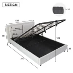 Upholstered Double Bed with Hydraulic Storage & Headboard – Beige Full-Size Bed, 210 x 159 x 90 cm - Image 11