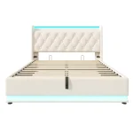 Upholstered Double Ottoman Bed with 360 Surround LED, USB Charging Port and Hydraulic Storage – White - Image 11