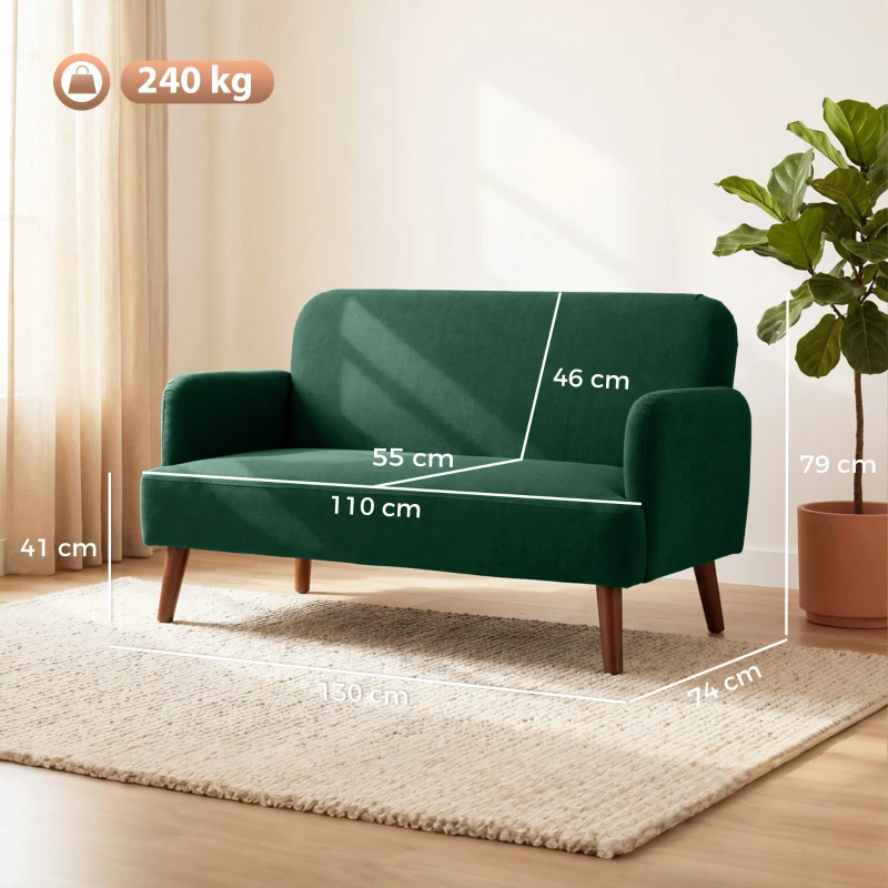 0qH44419e260f0ce9.jpg HOMCOM Velvet Feel 2 Seater Sofa Dark Green with Thick Padding - Image 1