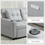 HOMCOM Two-Seater Pull-Out Sofa Bed - Light Grey - Image 4