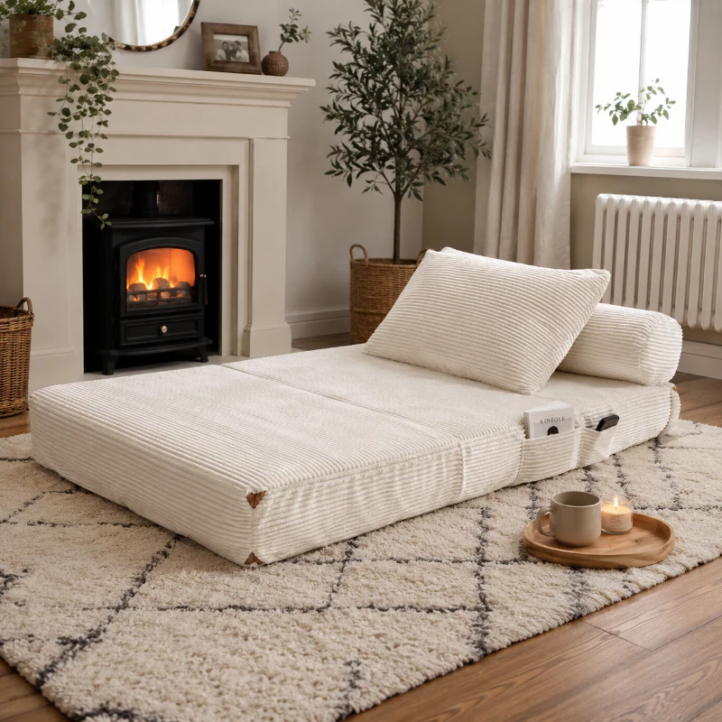 3GJ33a1a06bb2ca51.png 3-in-1 Convertible Corduroy Floor Sofa Bed with Side Pockets – White - Image 1