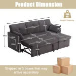 Charcoal Grey 3-in-1 Sectional Sleeper Sofa with Storage Chaise - Image 3