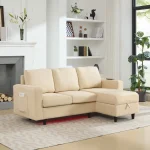 3-Seater L-Shaped Sofa with Reversible Chaise, USB & Type-C Charging – Beige