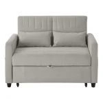 Two-Seater Pull-Out Sofa Bed with Adjustable Backrest – Light Gray - Image 2
