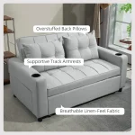 HOMCOM Two-Seater Pull-Out Sofa Bed - Light Grey - Image 2