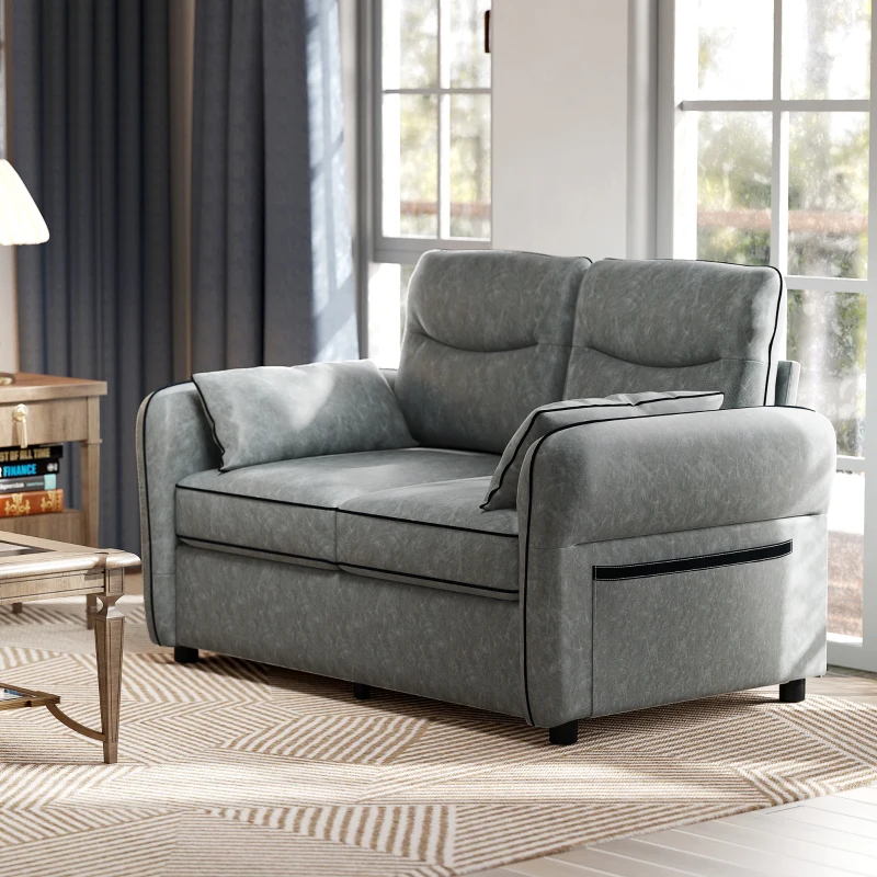 61ze8f1a03389cda0.jpg HOMCOM 2 Seater Sofa, Faux Leather Loveseat - Grey - Image 1