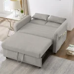 Two-Seater Pull-Out Sofa Bed with Adjustable Backrest – Light Gray - Image 9