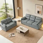 HOMCOM 2 Seater Sofa, Faux Leather Loveseat - Grey - Image 2