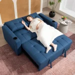 HOMCOM Two-Seater Pull-Out Sofa Bed - Dark Blue - Image 9