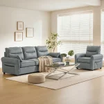 HOMCOM 2 Seater Sofa, Faux Leather Loveseat - Grey - Image 3