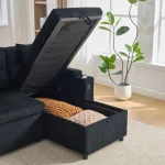 4-Seater Sofa with 2 Chaise Longues & Cup Holders – Black - Image 4