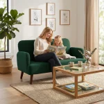 HOMCOM Velvet Feel 2 Seater Sofa Dark Green with Thick Padding - Image 4