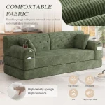 3-Seater Sleeper Sofa Bed with Corduroy High Back & Side Pockets – Green - Image 4