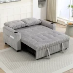 HOMCOM 2 Seater Click Clack Sofa Bed – Light Grey Corduroy - Image 4