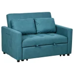 HOMCOM Loveseat Sofa Bed with 2 Pillows & Side Pockets – Blue - Image 2
