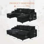 4-Seater Sofa with 2 Chaise Longues & Cup Holders – Black - Image 6