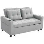 HOMCOM Two-Seater Pull-Out Sofa Bed - Light Grey - Image 3