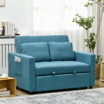 HOMCOM Loveseat Sofa Bed with 2 Pillows & Side Pockets – Blue