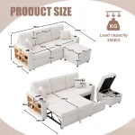 Pull-Out Sofa Bed with Hidden Storage, Cup Holders & USB-C – Beige - Image 4