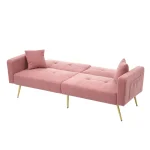 Convertible Sofa Bed with Adjustable Backrest – Pink Sherpa Sleeper Sofa - Image 5
