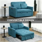 HOMCOM Loveseat Sofa Bed with 2 Pillows & Side Pockets – Blue - Image 4