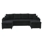 4-Seater Sofa with 2 Chaise Longues & Cup Holders – Black - Image 7