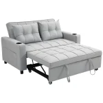 HOMCOM Two-Seater Pull-Out Sofa Bed - Light Grey - Image 6