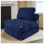 3-in-1 Convertible Corduroy Floor Sofa Bed with Side Pockets – Blue - Image 6