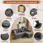 Dark Grey L-Shaped Corner Sofa Bed with Storage & USB Port - Image 6