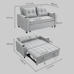 HOMCOM Two-Seater Pull-Out Sofa Bed - Light Grey - Image 7