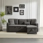 Dark Grey L-Shaped Corner Sofa Bed with Storage & USB Port