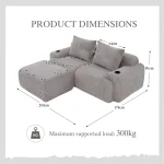 Modular 2-Seater Sofa with Plush Foam Seats & Built-In Cup Holder – Light Gray - Image 5