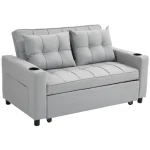 HOMCOM Two-Seater Pull-Out Sofa Bed - Light Grey - Image 8