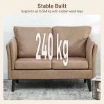 HOMCOM Two-Seater Leathaire Sofa - Light Brown - Image 8