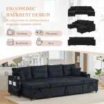 4-Seater Sofa with 2 Chaise Longues & Cup Holders – Black - Image 13