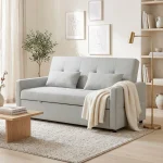HOMCOM Three-Way Two-Seater Sofa Bed - Light Grey - Image 2
